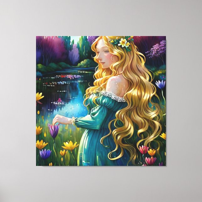 *~  Art Blonde Wild Flowers Woman Pond AP56  Canvas Print (Front)