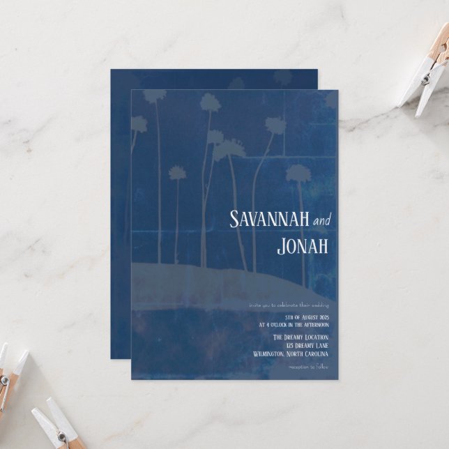 Art Blue Flower Unique Wedding Invitation (Front/Back In Situ)