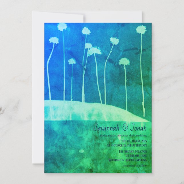 Art Blue Green Flower Bold Wedding Invitation (Front)