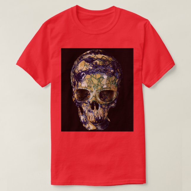 Art Blue Green Skull Stone T-Shirt (Design Front)