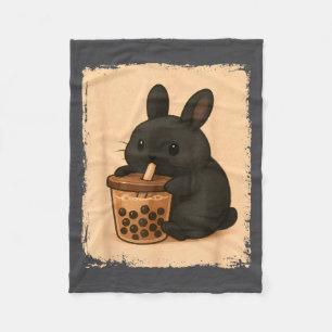 Art Bunny Loves Boba Tea Kawaii Fleece Blanket