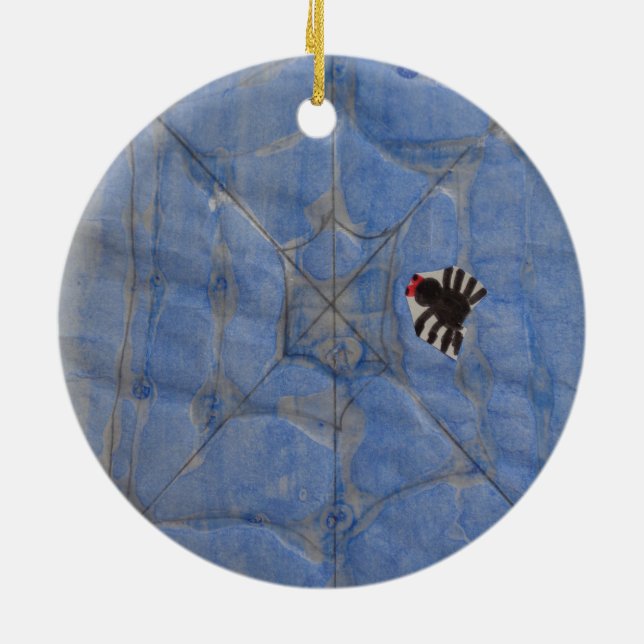 Art by Children, Spider with cobweb, drawing Ceramic Tree Decoration (Back)