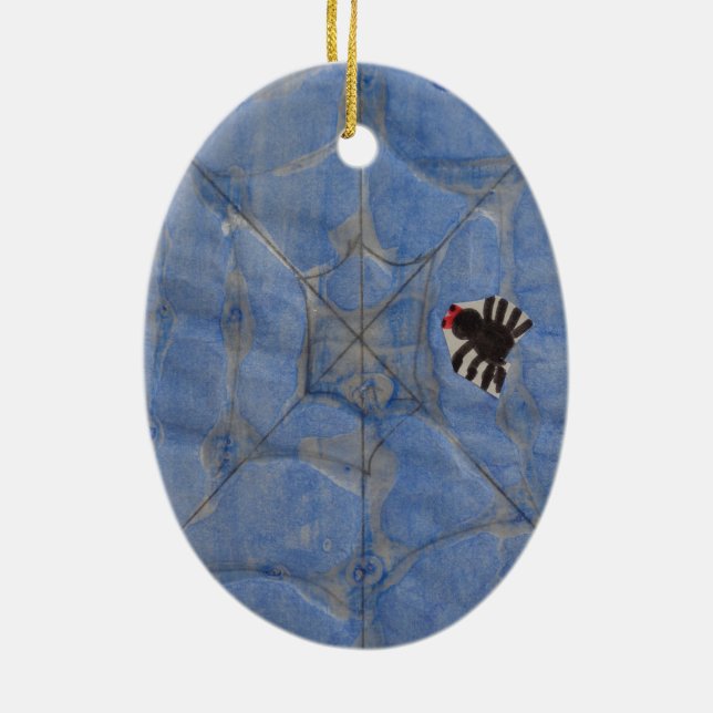 Art by Children, Spider with cobweb, drawing Ceramic Tree Decoration (Back)