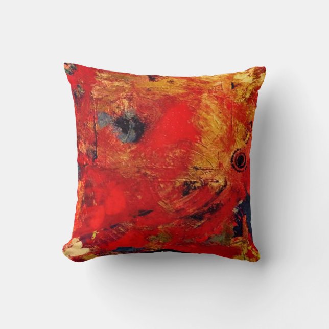 Art by DS Watkins Red and Gold Abstract Cushion (Front)