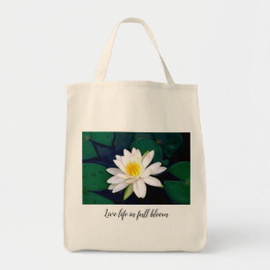 Art by Heather white water lily grocery tote Bag