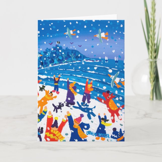 Art Card: Jumping for Snowflakes Holiday Card (Front)