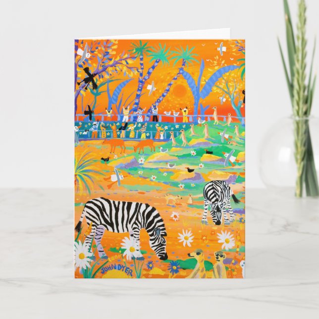 Art Card: Stripy Safari Sunset at the Zoo. Zebras Card (Front)