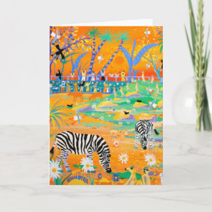 Art Card: Stripy Safari Sunset at the Zoo. Zebras Card