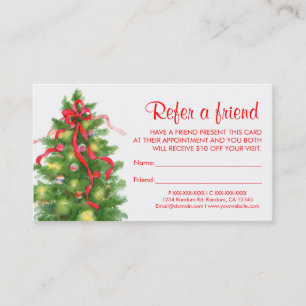 Art Christmas tree refer a friend business cards