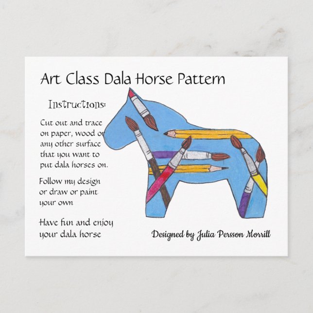 Art Class Dala Horse Pattern to Share Holiday Postcard (Front)