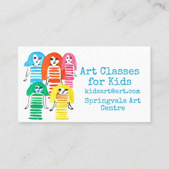 Art Classes for Kids business rainbow people Card (Front)