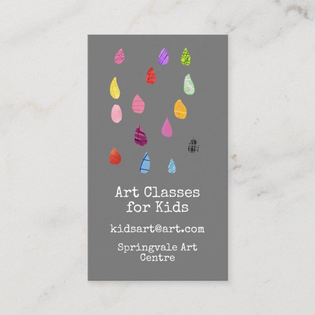 Art Classes for Kids business raindrops Business Card (Front)