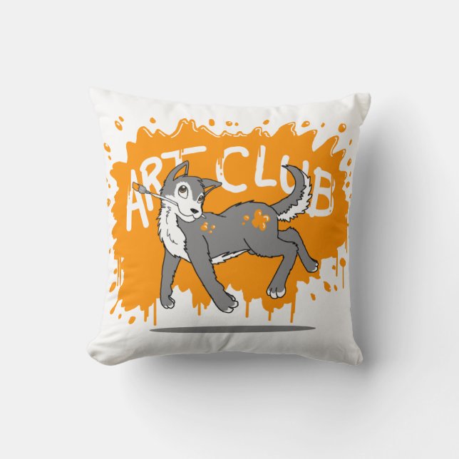 Art Club Husky Throw Pillow (Front)