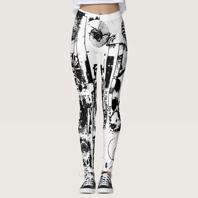 ART COLLAGE black & white + your ideas Leggings (Front)