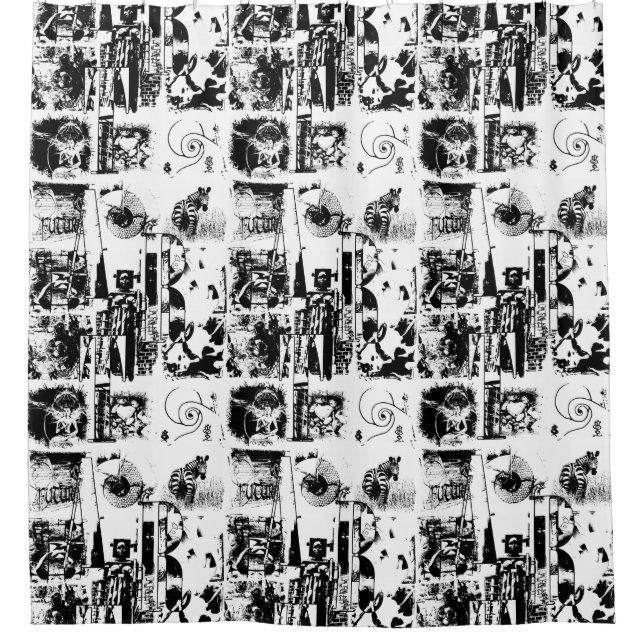 ART COLLAGE black & white + your ideas Shower Curtain (Front)