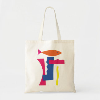 Art Collage, Fish, Modern Minimalist Colorful Tote Bag