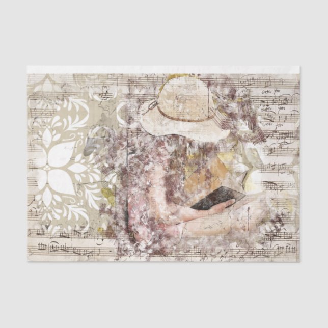 Art Collage Girl Music 26 Decoupage Tissue Paper (Front)