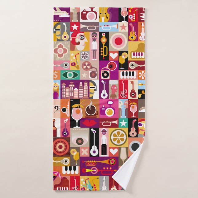 Art collage, musical vintage illustration. Patchwo Bath Towel (Bath Towel)