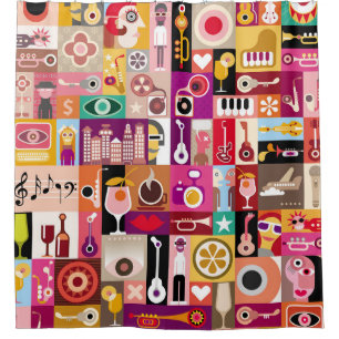 Art collage, musical vintage illustration. Patchwo Shower Curtain