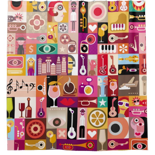 Art collage, musical vintage illustration. Patchwo Shower Curtain (Front)