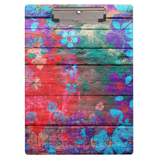 Art Colour Flower Painting on Wood #2 Clipboard (Front)