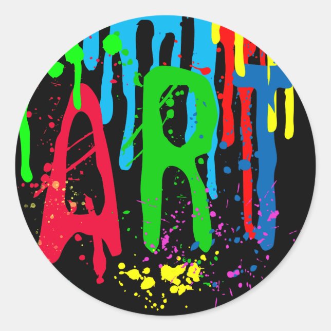 ART colour paint funny black Classic Round Sticker (Front)
