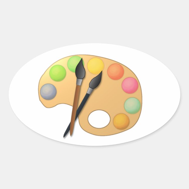 Art Colour Palette with Two Brushes Oval Sticker (Front)
