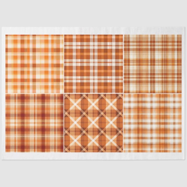 Art Craft Fall Theme Orange Brown Plaid Pattern 2 Tissue Paper (Front)