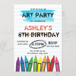 Art crayon birthday party invitation
