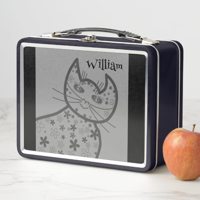 Art ,Cute Cat Clipart personalised Metal Lunch Box (In Situ)