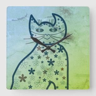 Art ,Cute Cat Clipart Square Wall Clock