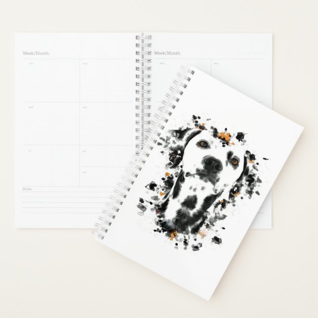 Art Dalmatian Watercolor, Cute Dalmatian Dog Face Planner (Display)
