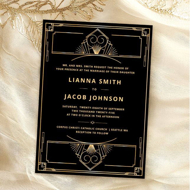 Art Deco 1920s Black Gold Wedding Invitation (Creator Uploaded)