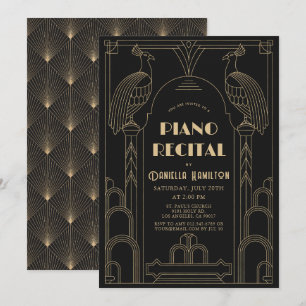Art Deco 1920's Black Peacock Piano Recital Invitation