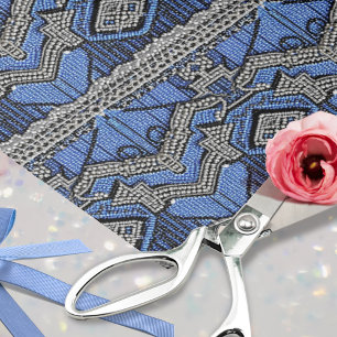 Art Deco 1920s Blue Silver Beaded Dress Decoupage Tissue Paper