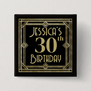 Art Deco 1920s Custom 30th or Any Age Birthday 15 Cm Square Badge
