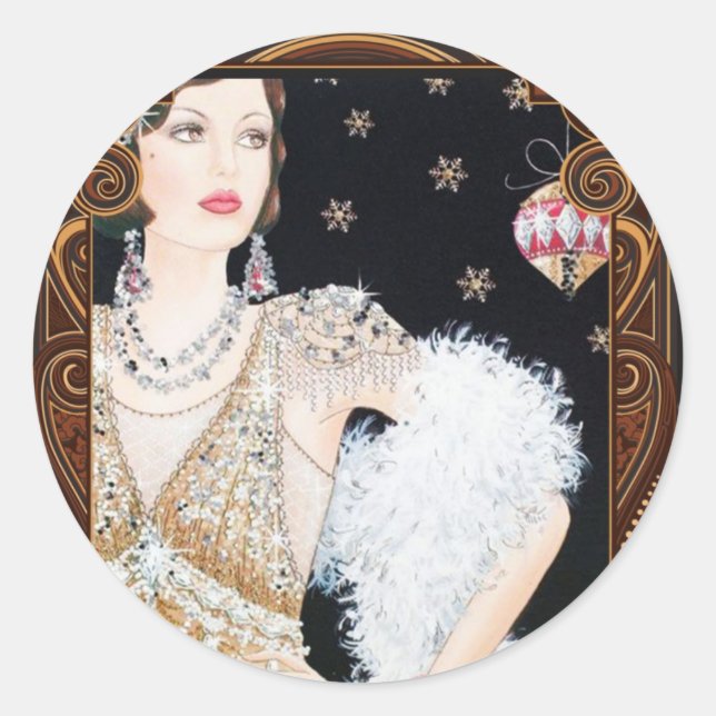 Art Deco 1920's Flapper Christmas Sticker (Front)