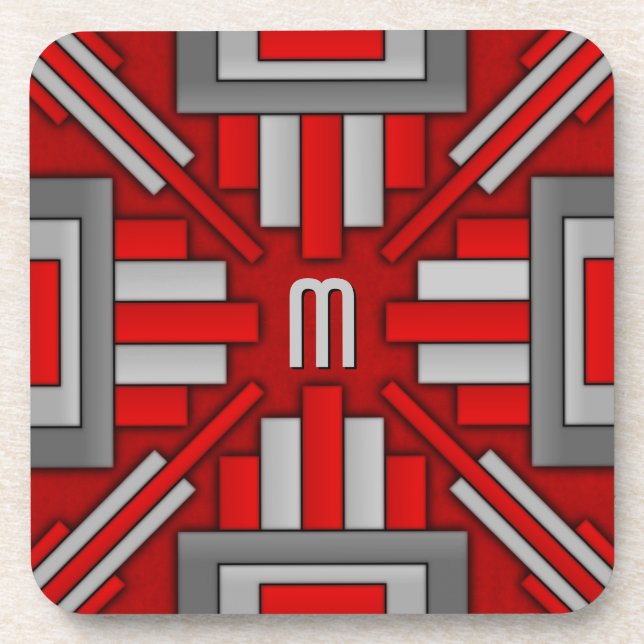 Art Deco 1920's Geometric Red-Grey Coaster (Front)