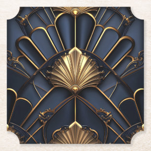 Art Deco 1920's Navy Blue & Gold Elegant Paper Coaster