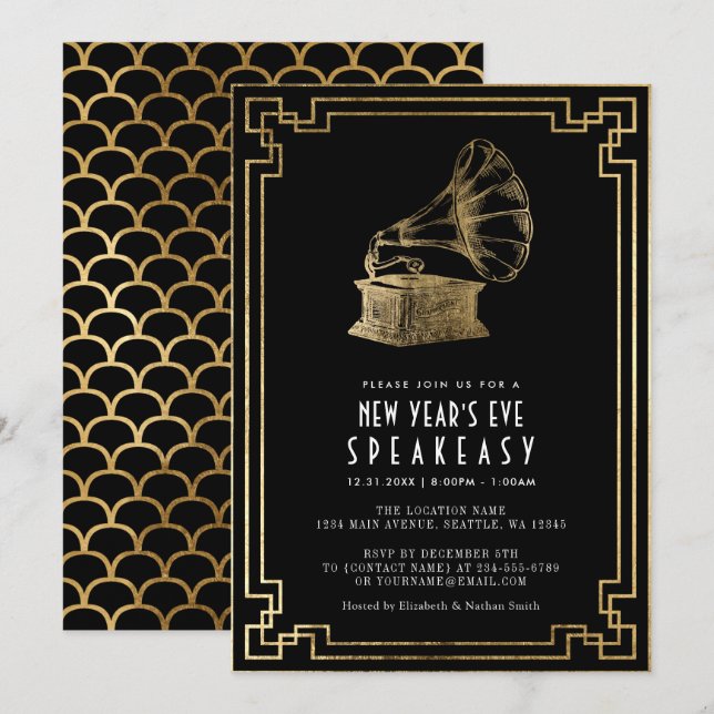 Art Deco 1920s New Year's Eve Party Invitation (Front/Back)
