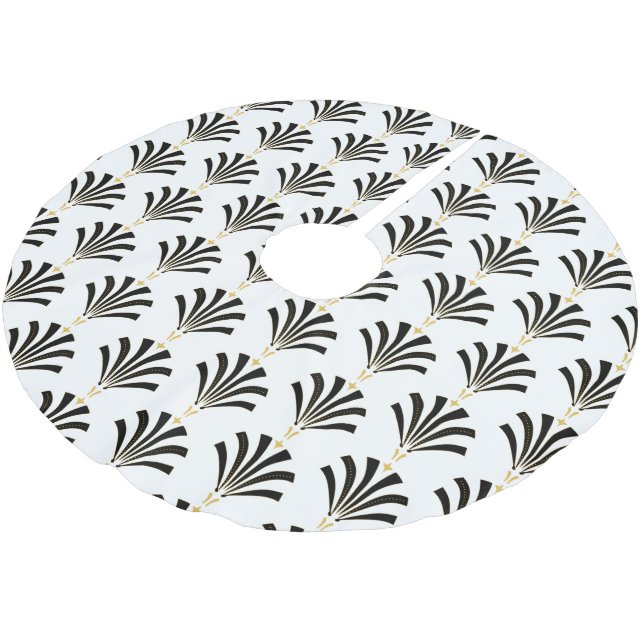 Art Deco 1920s Palmettos in Black & White Brushed Polyester Tree Skirt (Angled)