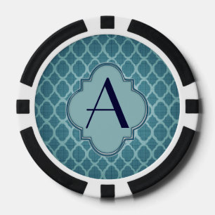 Art deco, 1920's pattern monogrammed teal elegant poker chips
