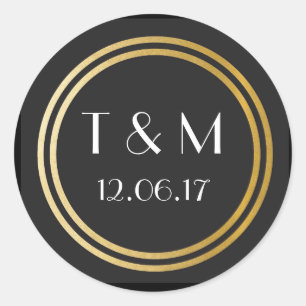 Art Deco 1920s Stickers Black Gold Round Label