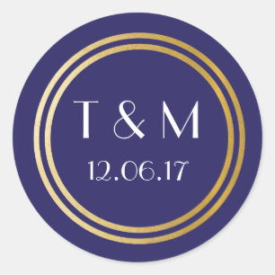 Art Deco 1920s Stickers Navy Gold Round Label