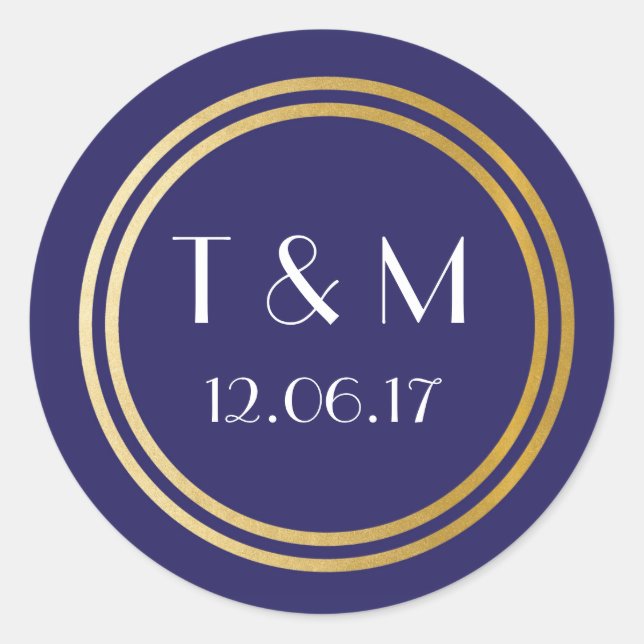 Art Deco 1920s Stickers Navy Gold Round Label (Front)