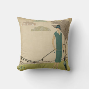 Art Deco 1920s Vintage Teal Olive Monogram Cushion
