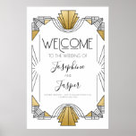 Art Deco 1920s White and Gold Welcome Sign<br><div class="desc">Art Deco 1920s Roaring 20s Birthday Wedding Baby Shower Bridal Shower Anniversary Corporate Holiday White and Gold Wecome Sign</div>