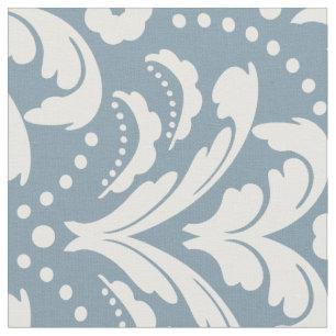 Art Deco 1930s Floral Damask Blue and White Fabric