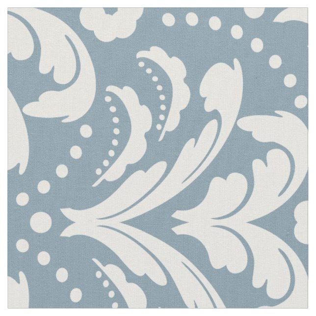 Art Deco 1930s Floral Damask Blue and White Fabric (Close Up)