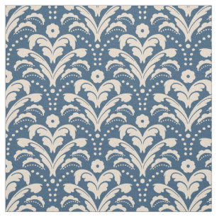 Art Deco 1930s Floral Damask Faux Burlap Blue Fabric
